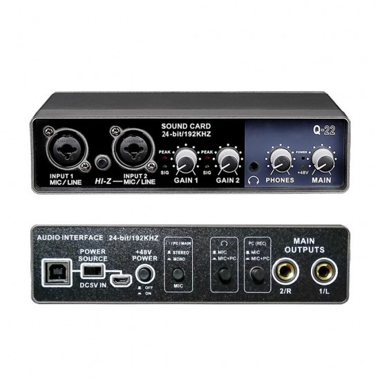 Portable Audio Interface USB Sound Card Mic Preamplifier Computers Recording Tuning Digital Mixing Equipment