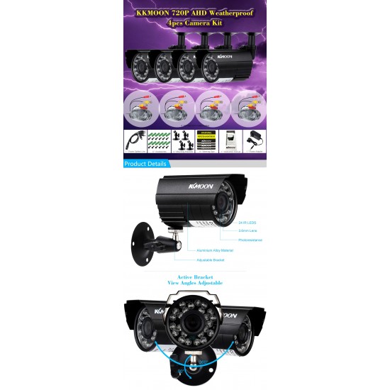 4pcs AHD 720P Weatherproof CCTV Cameras Kit IR CUT Color CMOS Home Security System 3.6mm