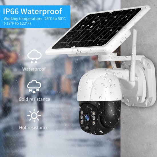 Wireless Solar Panel Security Camera, 3MP Outdoor Surveillance Rechargeable Battery Camera, Night Vision, PIR Motion Detection, IP66 Waterproof,  2-Way Audio