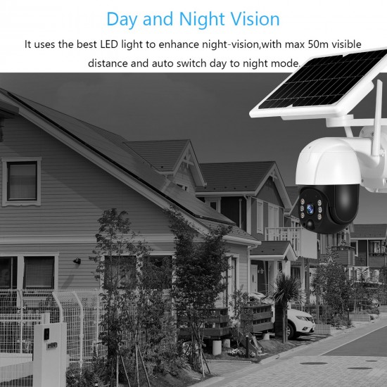 Wireless Solar Panel Security Camera, 3MP Outdoor Surveillance Rechargeable Battery Camera, Night Vision, PIR Motion Detection, IP66 Waterproof,  2-Way Audio