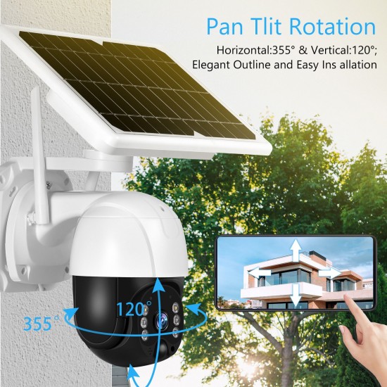 Wireless Solar Panel Security Camera, 3MP Outdoor Surveillance Rechargeable Battery Camera, Night Vision, PIR Motion Detection, IP66 Waterproof,  2-Way Audio