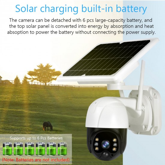 Wireless Solar Panel Security Camera, 3MP Outdoor Surveillance Rechargeable Battery Camera, Night Vision, PIR Motion Detection, IP66 Waterproof,  2-Way Audio