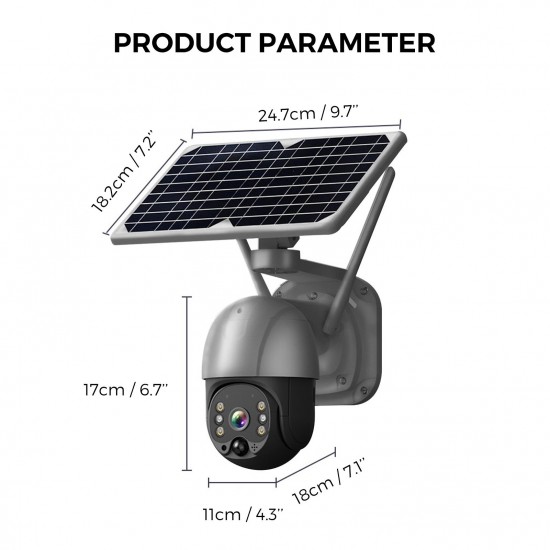 Wireless Solar Panel Security Camera, Wireless Rechargeable Battery Camera 3MP WiFi Home Security Camera with Full Color Night Vision, PIR Human Detection, Two Way Audio, Remote Access, Built-in 6pcs Battery, Silver