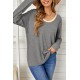 Gray Round Neck Loose Long Sleeve Top