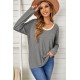 Gray Round Neck Loose Long Sleeve Top