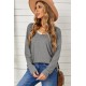 Gray Round Neck Loose Long Sleeve Top