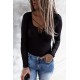 Black Ribbed Lace up Slim Fit Knit Long Sleeve Top