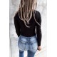 Black Ribbed Lace up Slim Fit Knit Long Sleeve Top