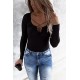 Black Ribbed Lace up Slim Fit Knit Long Sleeve Top