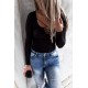 Black Ribbed Lace up Slim Fit Knit Long Sleeve Top