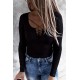 Black Ribbed Lace up Slim Fit Knit Long Sleeve Top