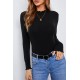 Black Mock Neck Crisp Trim Ribbed Basic Top