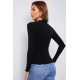 Black Mock Neck Crisp Trim Ribbed Basic Top