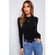 Black Mock Neck Crisp Trim Ribbed Basic Top