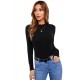 Black Mock Neck Crisp Trim Ribbed Basic Top