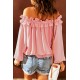 Pink Puff Sleeve Ruffled Off Shoulder Blouse