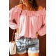 Pink Puff Sleeve Ruffled Off Shoulder Blouse