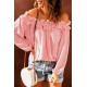 Pink Puff Sleeve Ruffled Off Shoulder Blouse