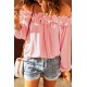 Pink Puff Sleeve Ruffled Off Shoulder Blouse