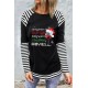 Christmas Graphic Print Striped Splicing Long Sleeve Top