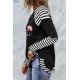 Christmas Graphic Print Striped Splicing Long Sleeve Top