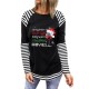 Christmas Graphic Print Striped Splicing Long Sleeve Top