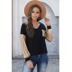 Sequin Splicing Black V Neck Bishop Sleeves Top