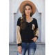 Sequin Splicing Black V Neck Bishop Sleeves Top