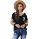 Sequin Splicing Black V Neck Bishop Sleeves Top