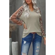 Mocha Leopard Print Waffle Knit Long Sleeve Top