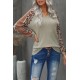 Mocha Leopard Print Waffle Knit Long Sleeve Top