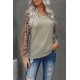 Mocha Leopard Print Waffle Knit Long Sleeve Top