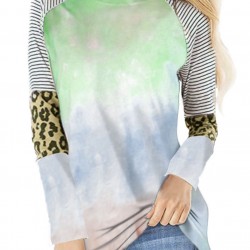 Green Tie-dyed Striped and Leopard Long Sleeves Top