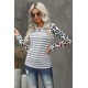 Gray Ombre Leopard Print Stripe Splice Long Sleeve Top