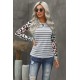 Gray Ombre Leopard Print Stripe Splice Long Sleeve Top