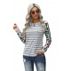 Gray Ombre Leopard Print Stripe Splice Long Sleeve Top