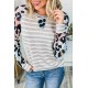 Gray Ombre Leopard Print Stripe Splice Long Sleeve Top