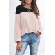 Apricot Round Neck Long Sleeve Color Block Tunic Top