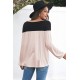 Apricot Round Neck Long Sleeve Color Block Tunic Top