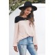 Apricot Round Neck Long Sleeve Color Block Tunic Top