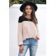 Apricot Round Neck Long Sleeve Color Block Tunic Top