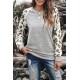 Gray Round Neck Leopard Long Sleeve Top