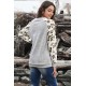 Gray Round Neck Leopard Long Sleeve Top