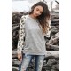 Gray Round Neck Leopard Long Sleeve Top