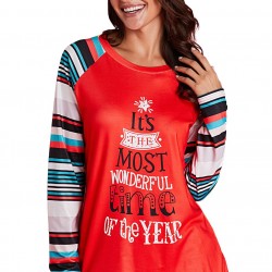 Red Letter Print Striped Long Sleeve T-shirt