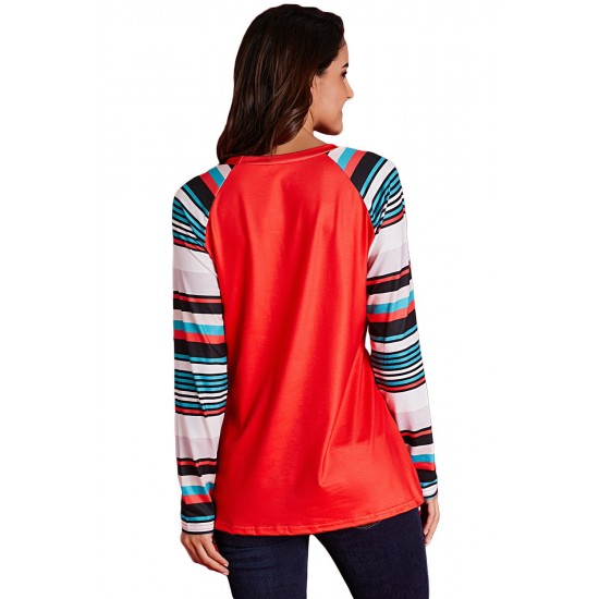 Red Letter Print Striped Long Sleeve T-shirt