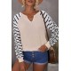 Animal Striped Sleeve Patchwork Waffle Knit Top