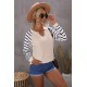 Animal Striped Sleeve Patchwork Waffle Knit Top