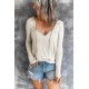 V Neck Drawstring Long Sleeve T-shirt