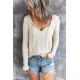 V Neck Drawstring Long Sleeve T-shirt